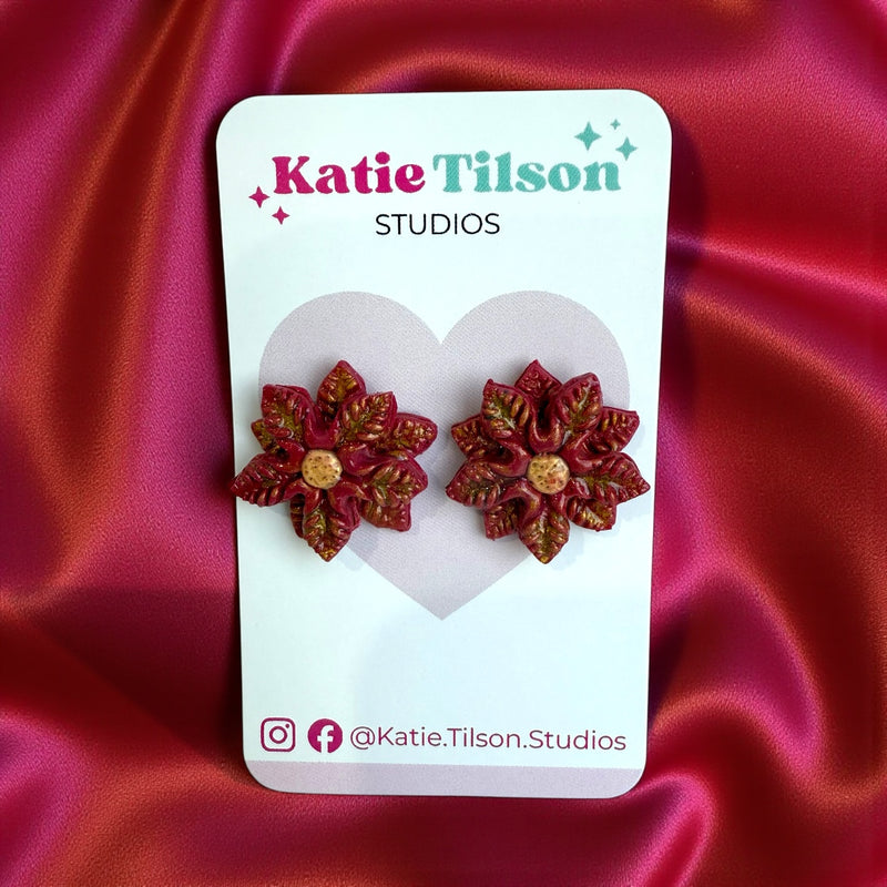 Handmade stud earrings Holiday Bloom in gift packaging