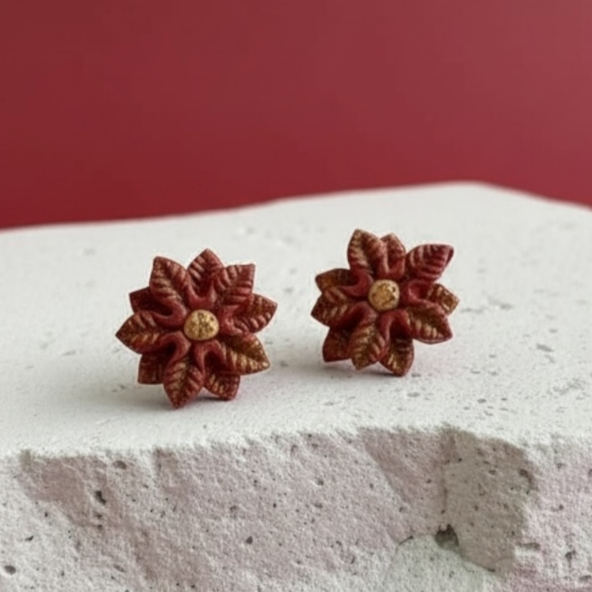 Australian handmade stud earrings Holiday Bloom styled