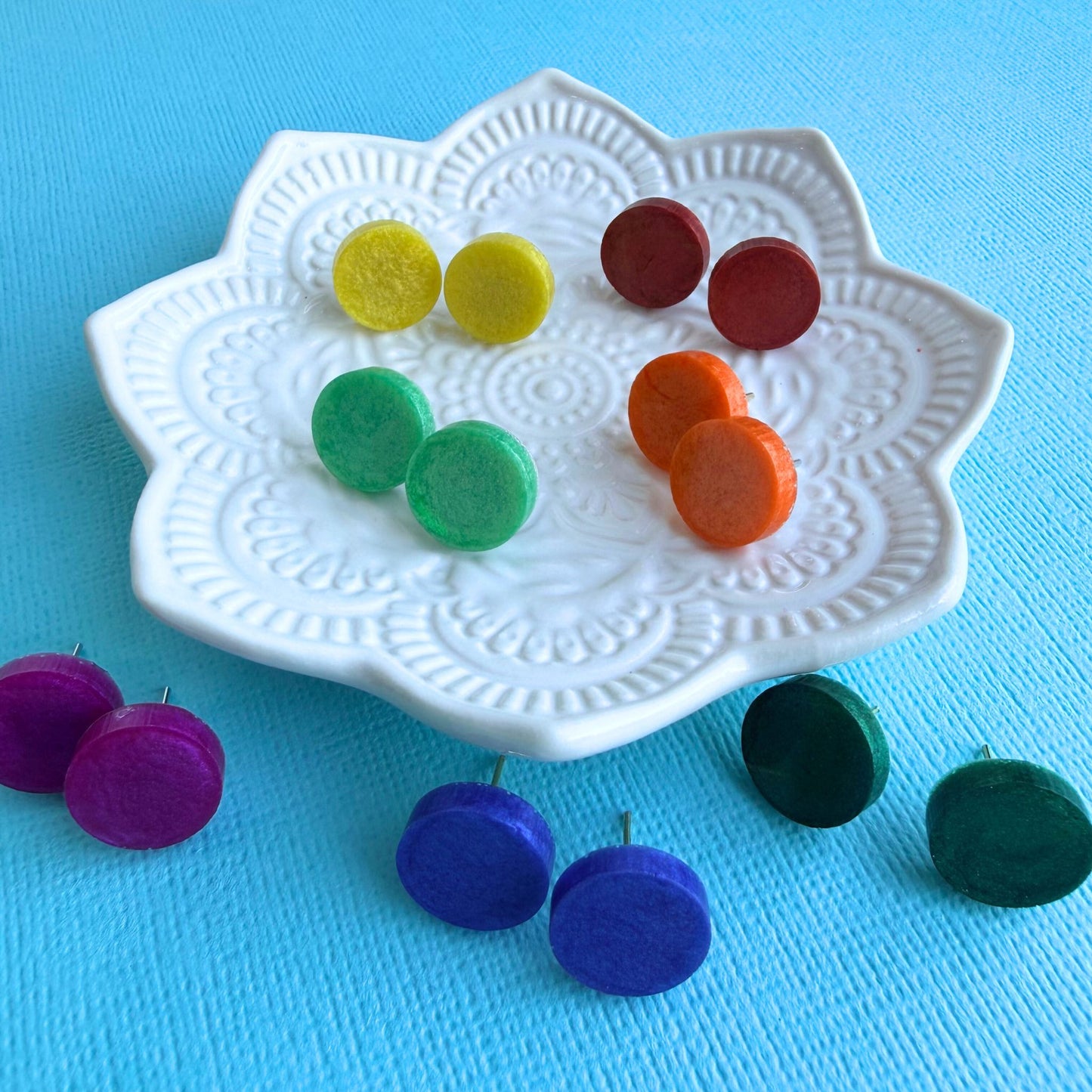 Australian handmade stud earrings Holographic Shimmer in sparkly resin colours