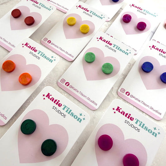 Australian handmade stud earrings Holographic Shimmer styled on earring cards