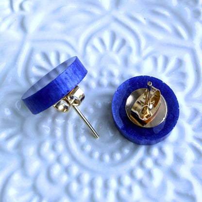 Australian handmade blue stud earrings with gold findings, Holographic Shimmer Studs
