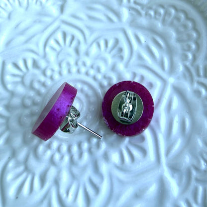 Australian handmade hot pink stud earrings with silver findings, Holographic Shimmer Studs