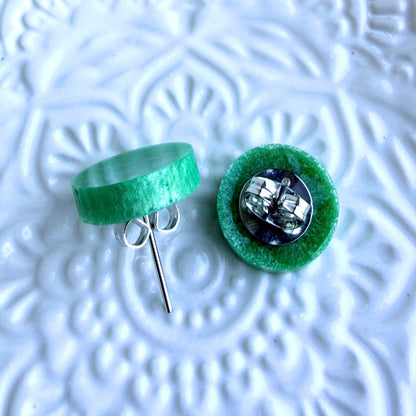 Australian handmade light green stud earrings with silver findings, Holographic Shimmer Studs