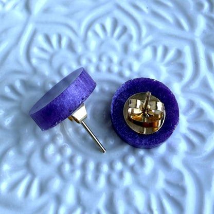 Australian handmade purple stud earrings with gold findings, Holographic Shimmer Studs