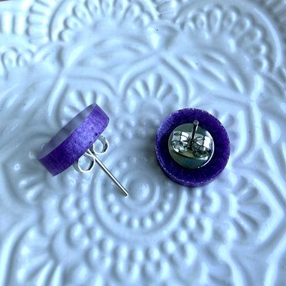 Australian handmade purple stud earrings with silver findings, Holographic Shimmer Studs