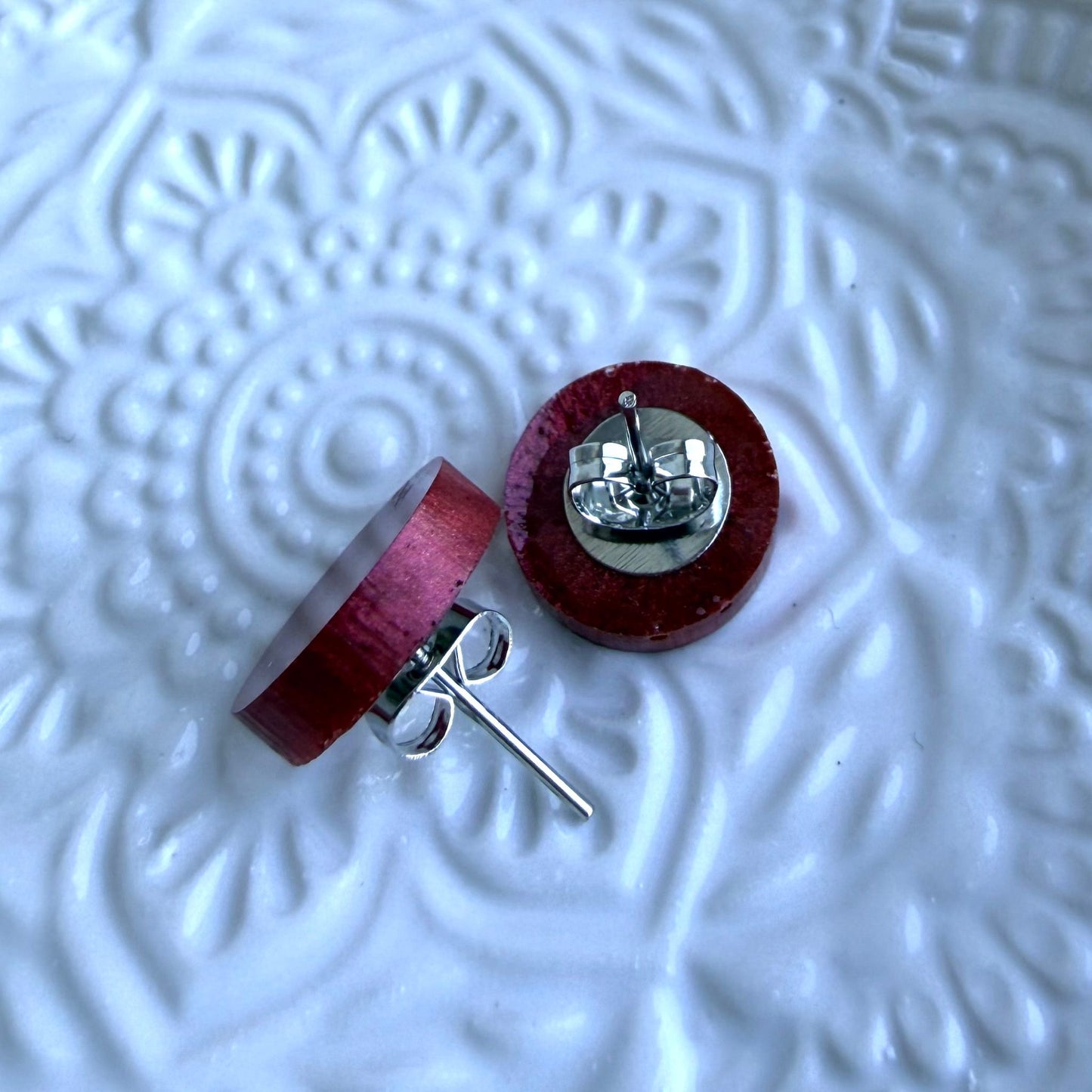 Australian handmade rust stud earrings with silver findings, Holographic Shimmer Studs