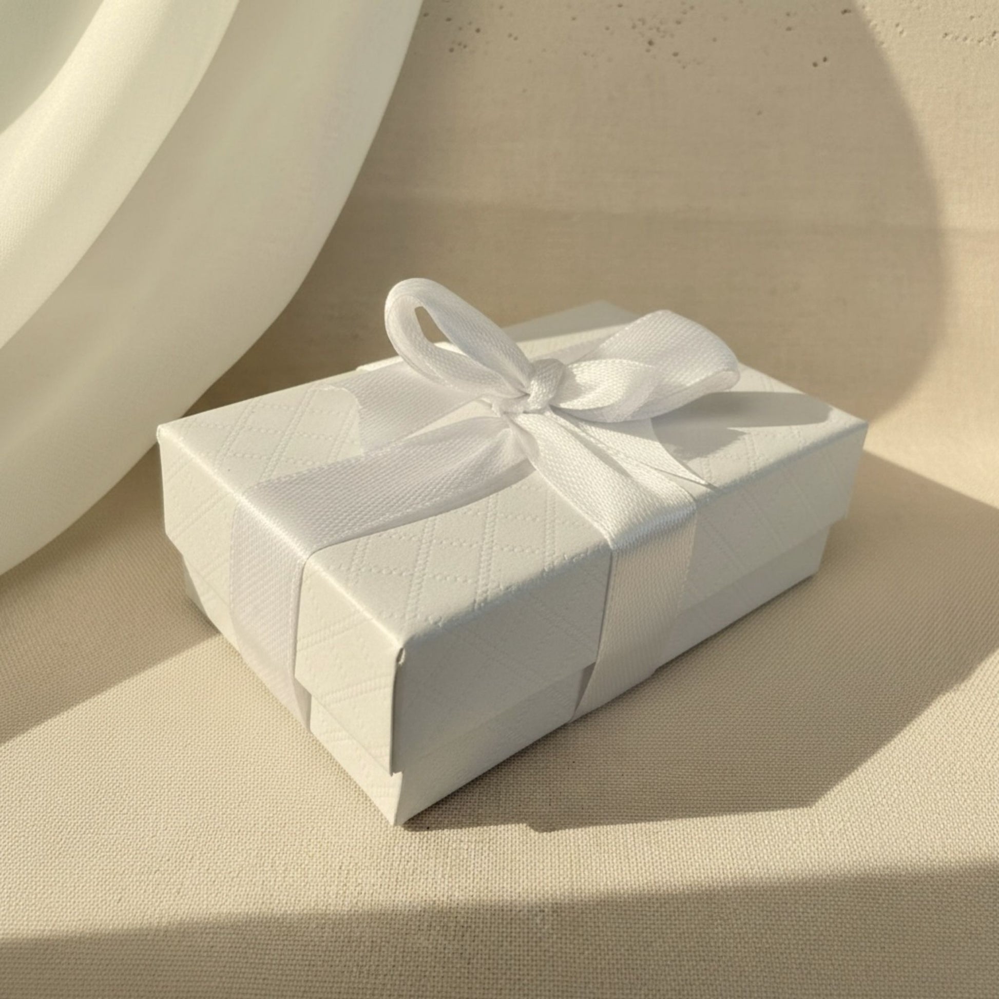 Australian handmade jewellery in white rectangle gift box with white ribbon - gift ready packaging.