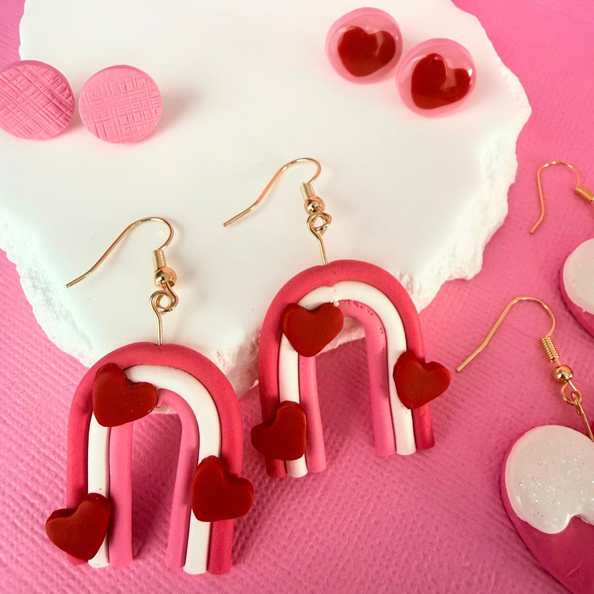 Australian handmade dangle earring Love Arc Rainbows styled with other Katie Tilson Studios earrings