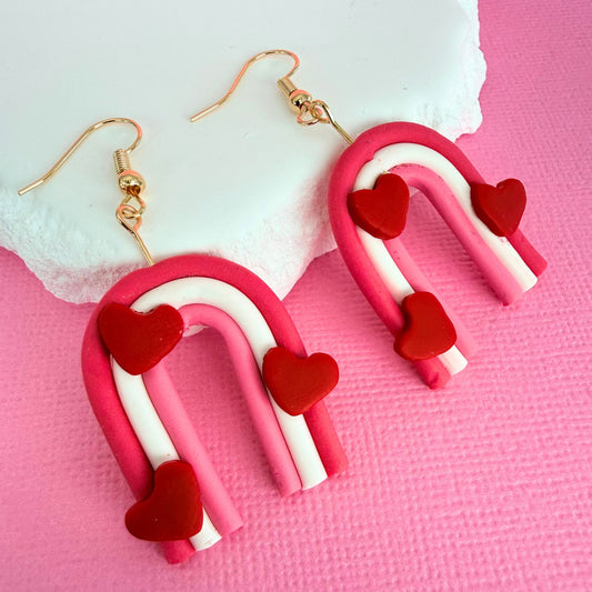 Australian handmade dangle earrings Love Arc Rainbows in playful polymer clay
