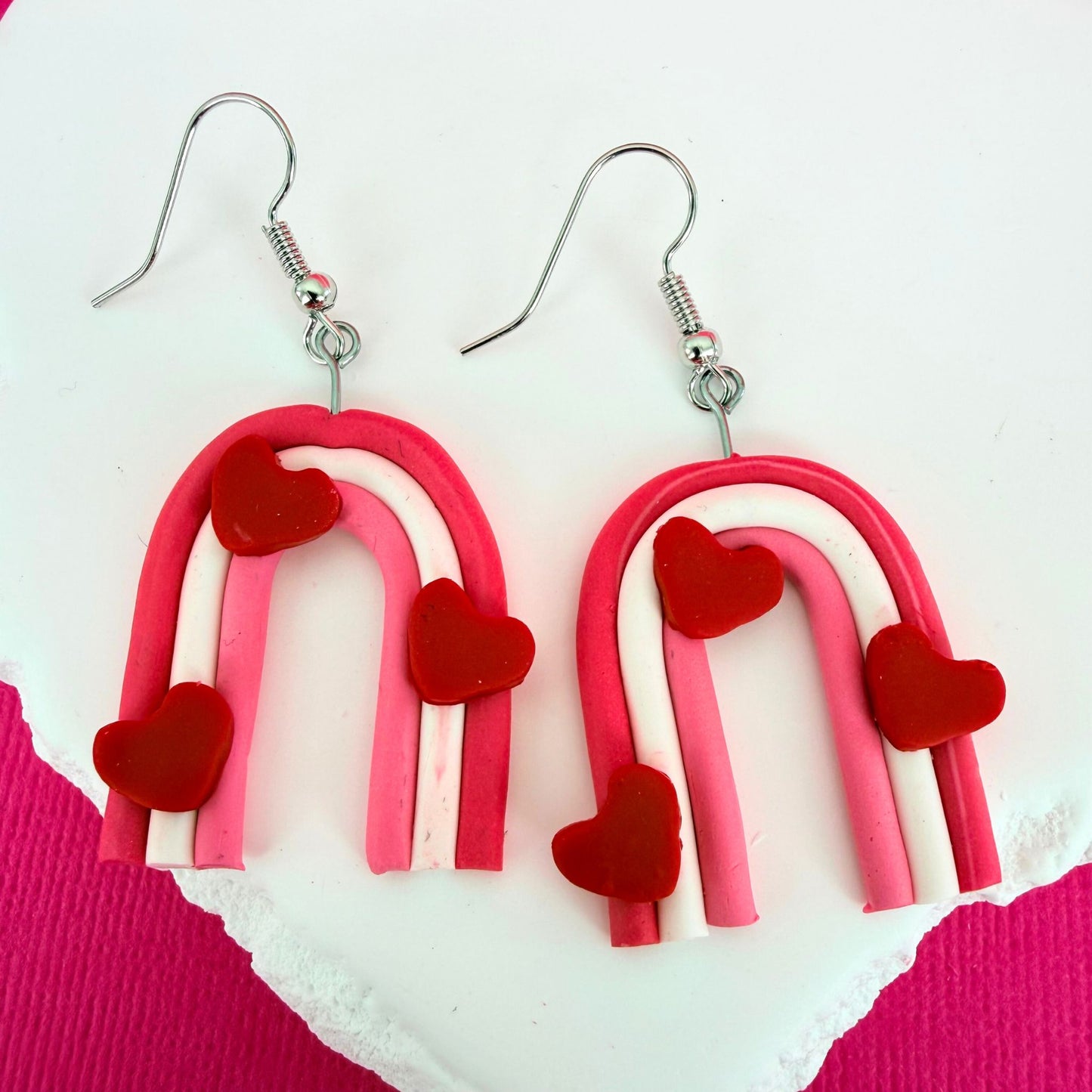 Australian handmade polymer clay dangle earrings Love Arc Rainbows with silver findings