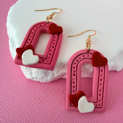 Australian handmade polymer clay dangle earring Love Note Arches with gold findings
