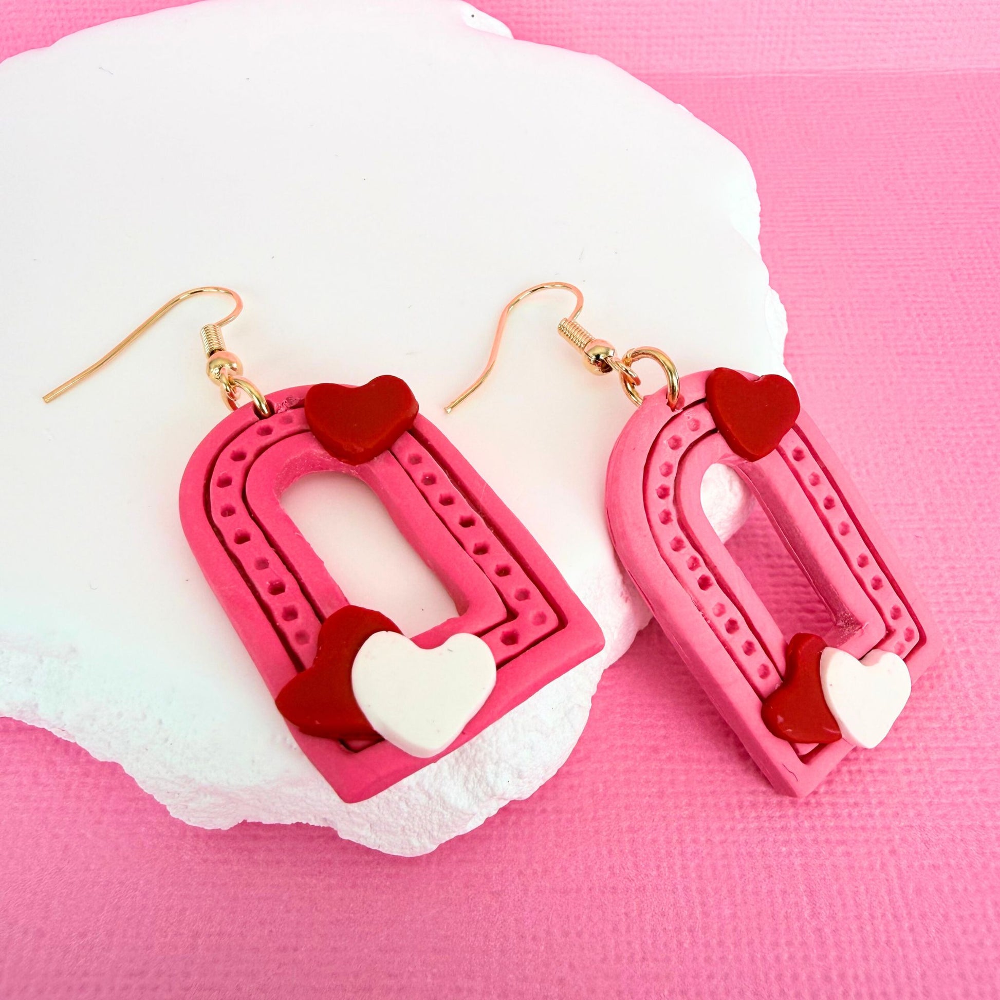 Australian handmade dangle earrings Love Notes Arches with playful polymer clay charms