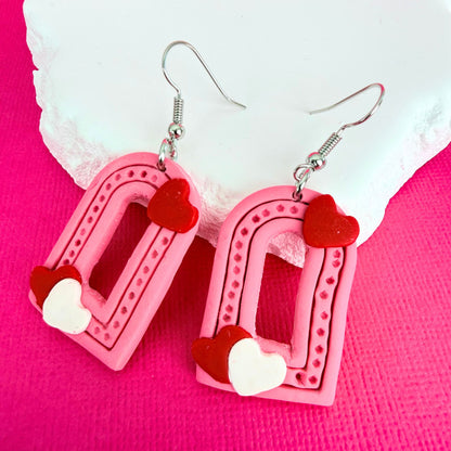 Australian handmade polymer clay dangle earring Love Note Arches with silver findings