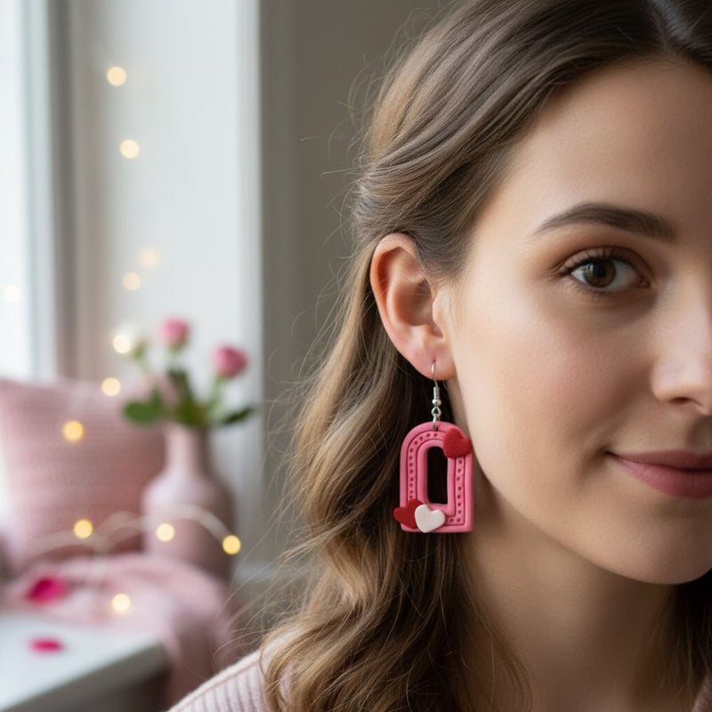 Australian handmade stud earrings Love Notes Arches worn for playful everyday style