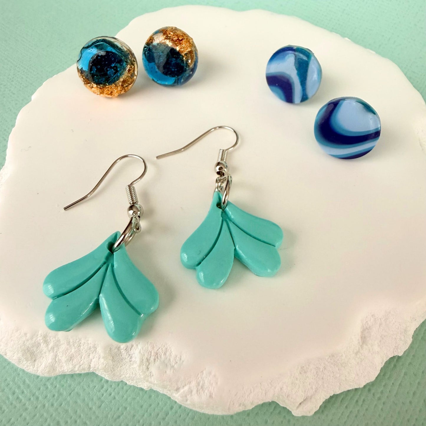 Australian handmade dangle earrings Mermaid Tale styled with other Katie Tilson Studios earrings