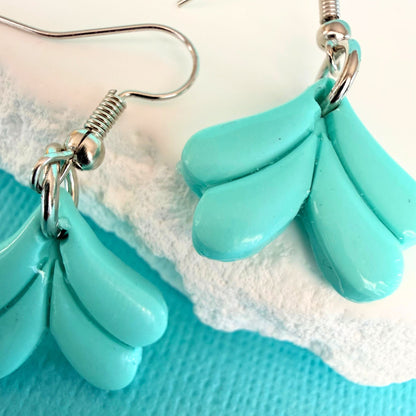 Close up of lightweight handmade dangle earrings Mermaid Tale