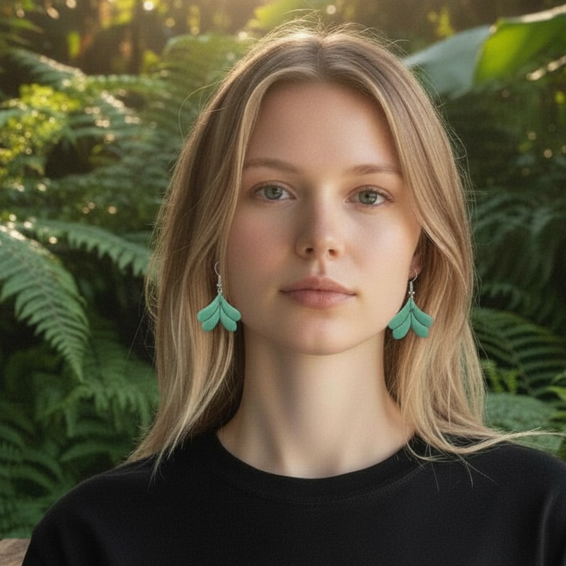 mint green mermaid tale dangle earrings worn on model