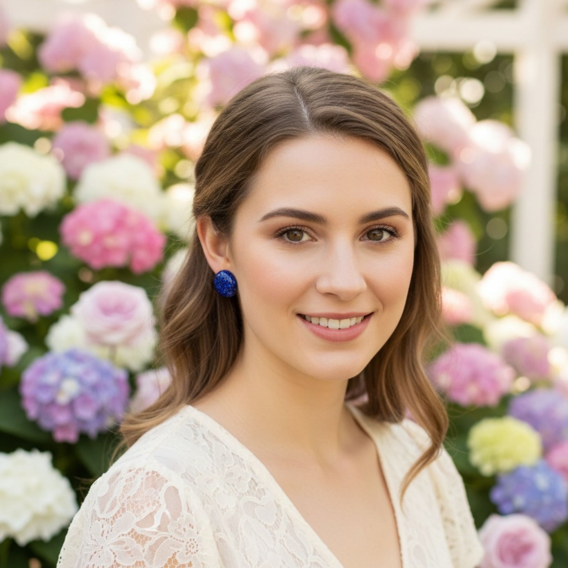 Australian handmade stud earrings Midnight Glow worn for everyday sparkle