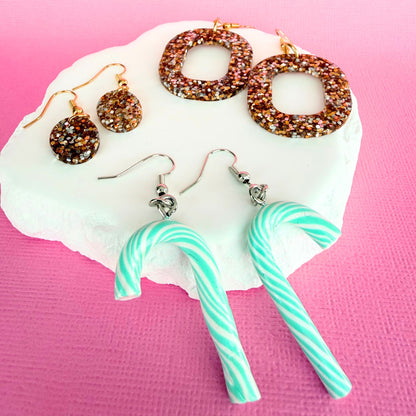 Australian handmade dangle earrings Mint Frost Candy Canes styled with other Katie Tilson Studios earrings