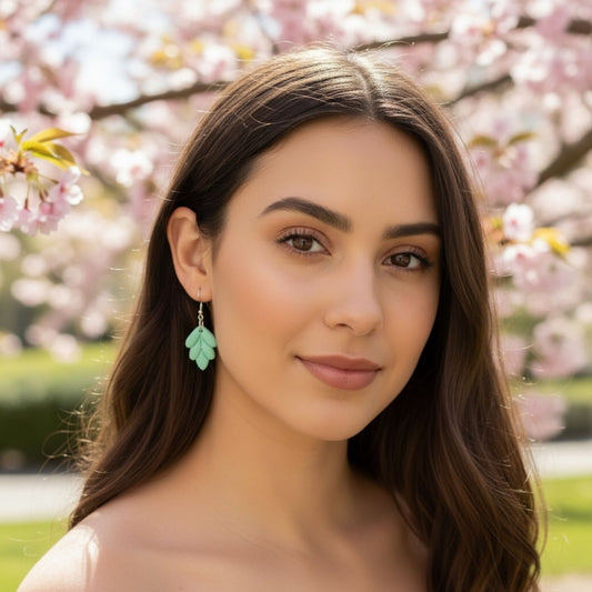 Australian handmade dangle earrings Mint Leaf worn for whimsical charm