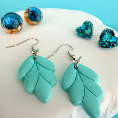 Australian handmade dangle earrings Mint Leaf styled with other Katie Tilson Studios earrings