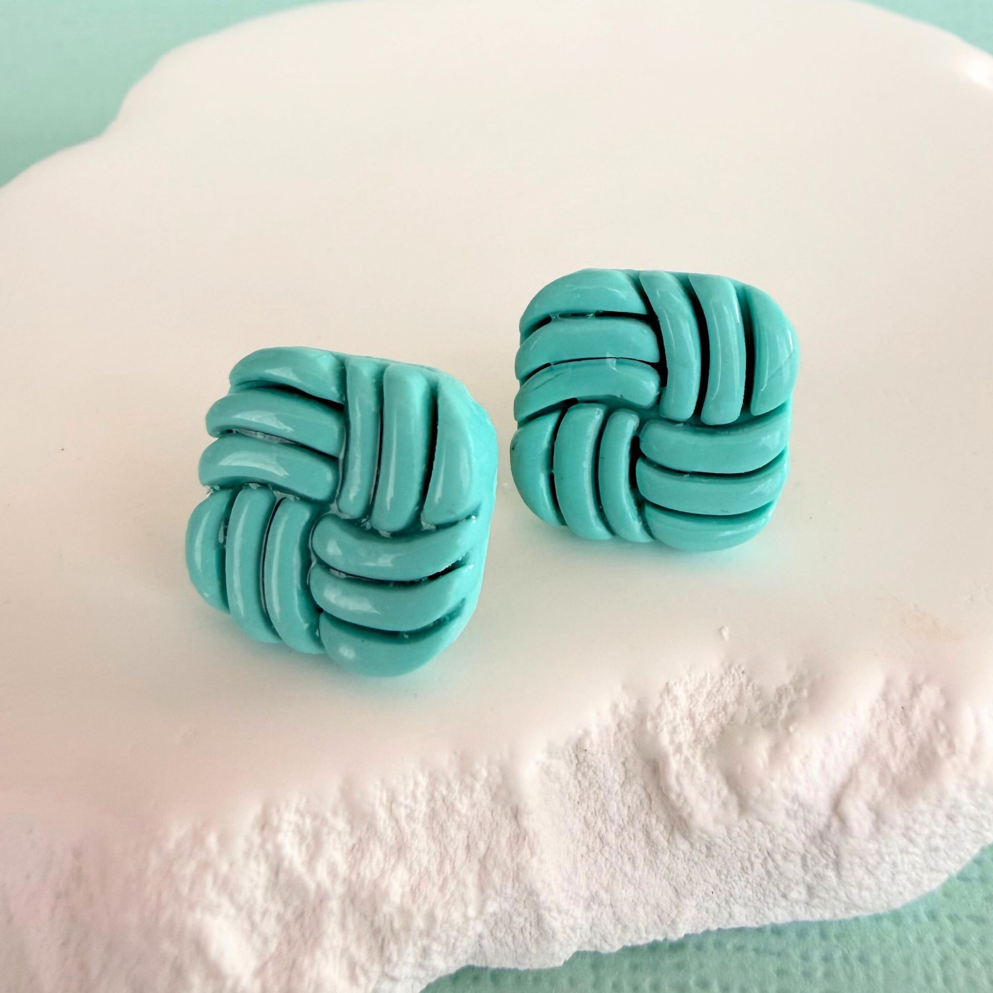 Australian handmade stud earrings Mint Swirl in playful polymer clay