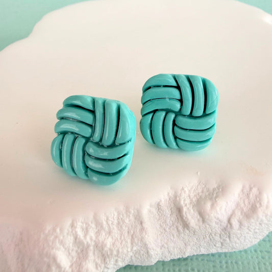 Australian handmade stud earrings Mint Swirl in playful polymer clay