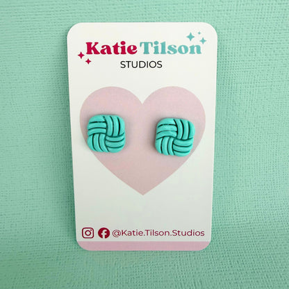 Australian handmade stud earrings Mint Swirl in gift packaging