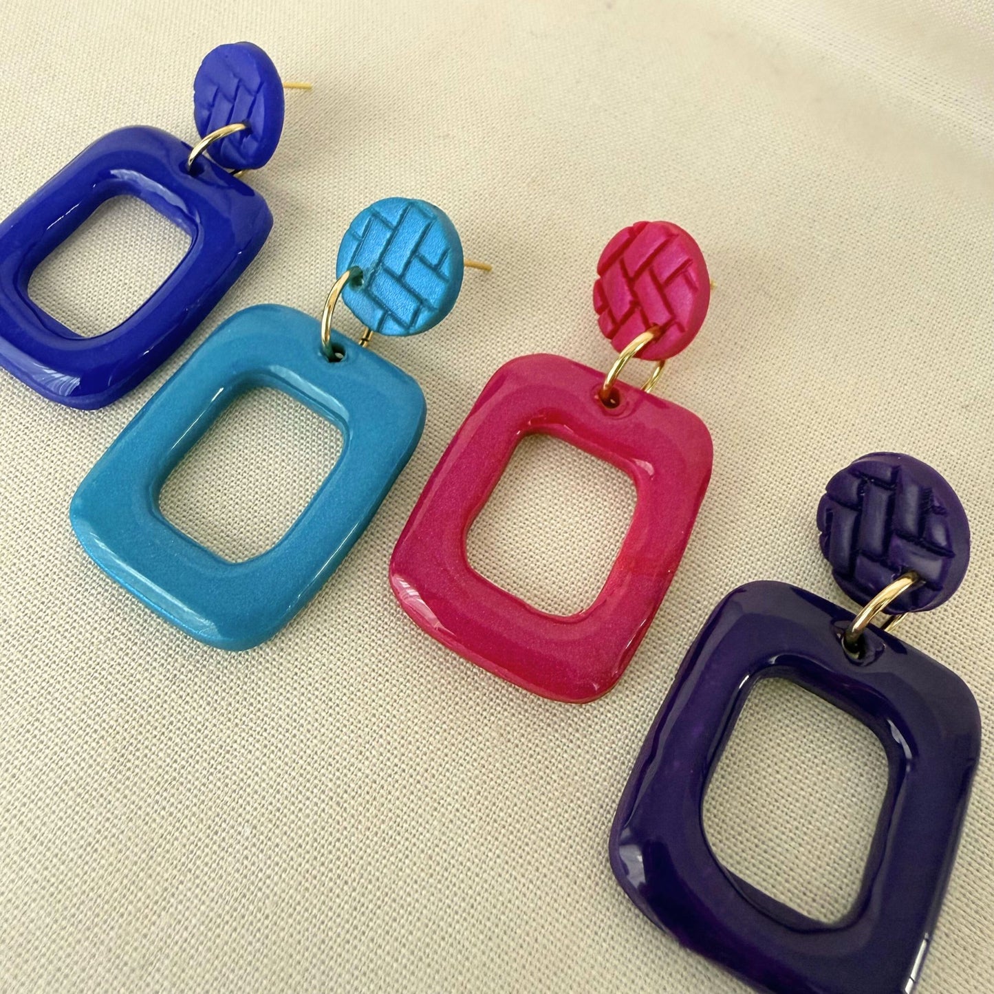 Mood Lift handmade Australian drop earrings in four colours with modern frame shape design with glossy finish.