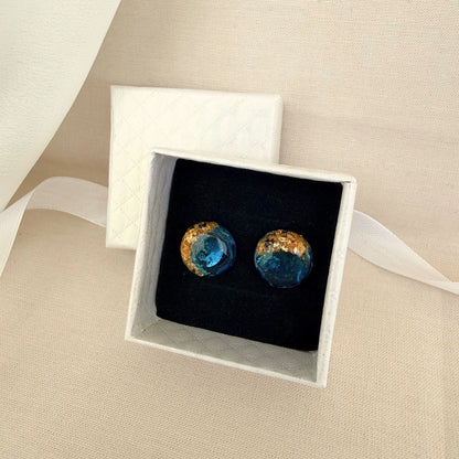 Australian handmade stud earrings Ocean Pebble presented in gift box with ribbon.