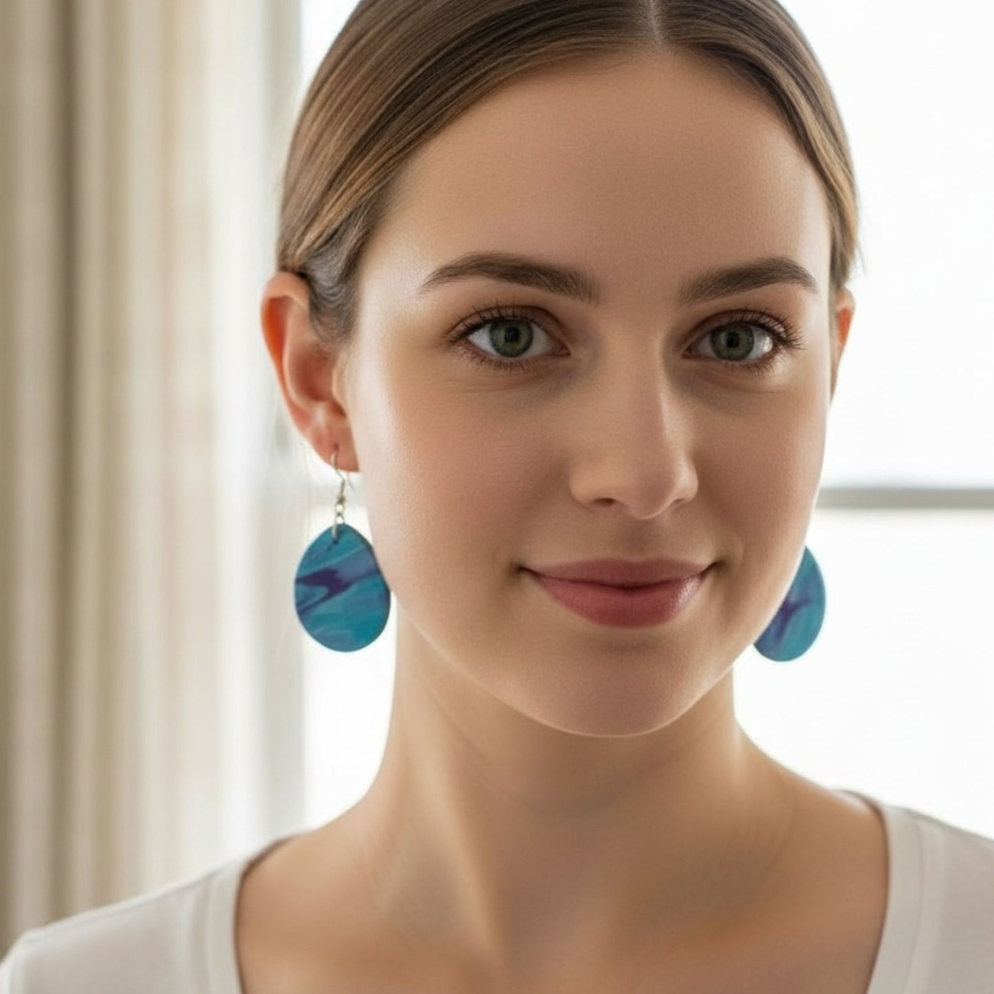 Australian handmade dangle earrings Pastel Tide worn for whimsical everyday style