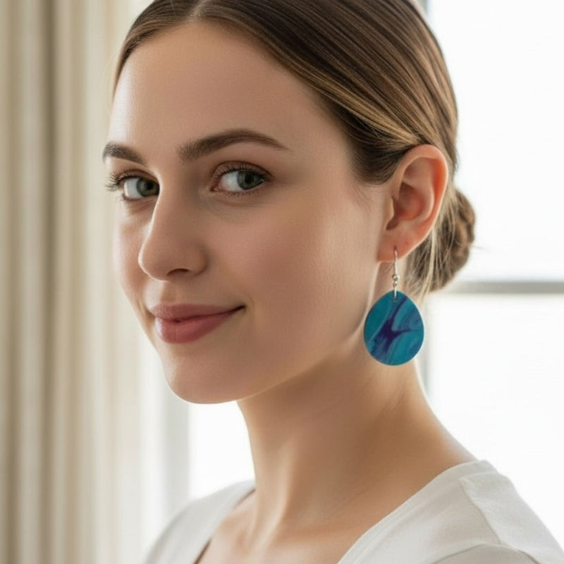 Australian handmade dangle earrings Pastel Tide worn for playful everyday style