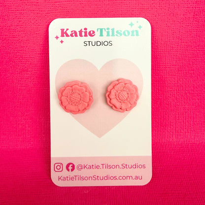 Australian handmade stud earrings Peach Blossom styled with other Katie Tilson Studios earrings