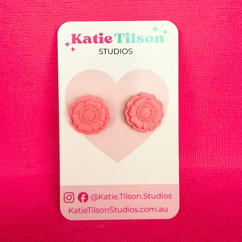 Australian handmade stud earrings Peach Blossom styled with other Katie Tilson Studios earrings
