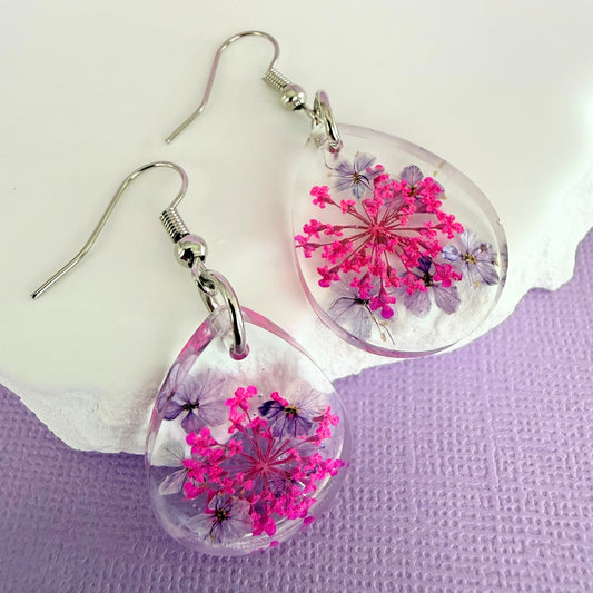 Australian handmade dangle earrings Petal Drift Teardrops with playful resin  shine