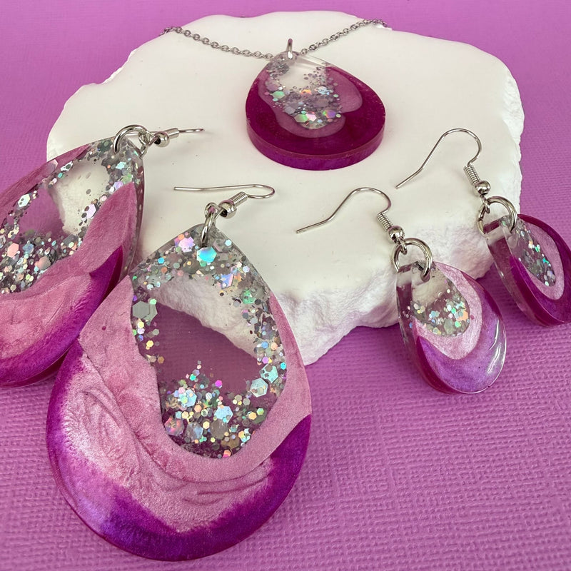 Australian handmade statement earrings Pink Geode styled with other Katie Tilson Studios jewellery