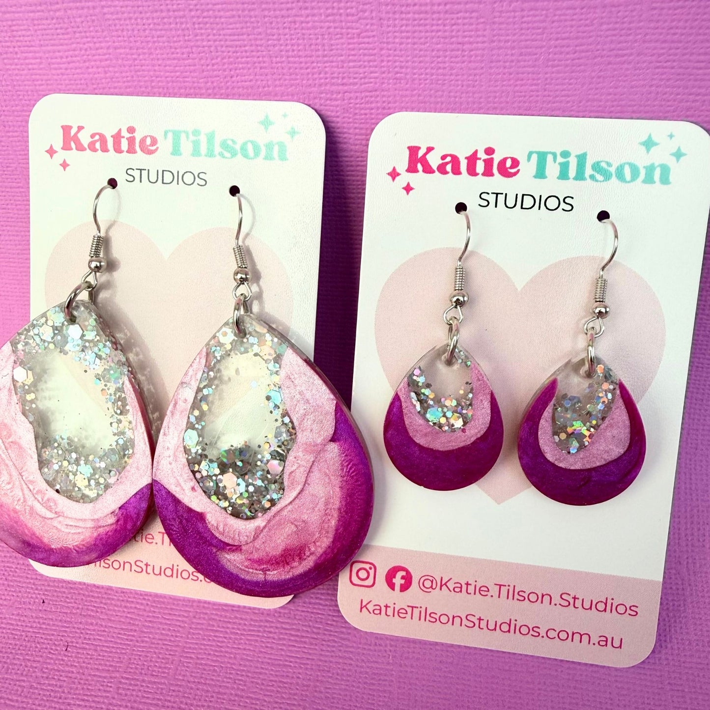 Handmade earrings Pink Geode in small and large sizes in gift packaging