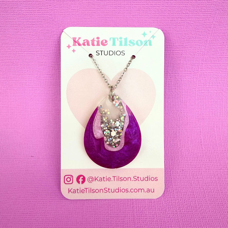 Handmade necklace Pink Geode in gift packaging