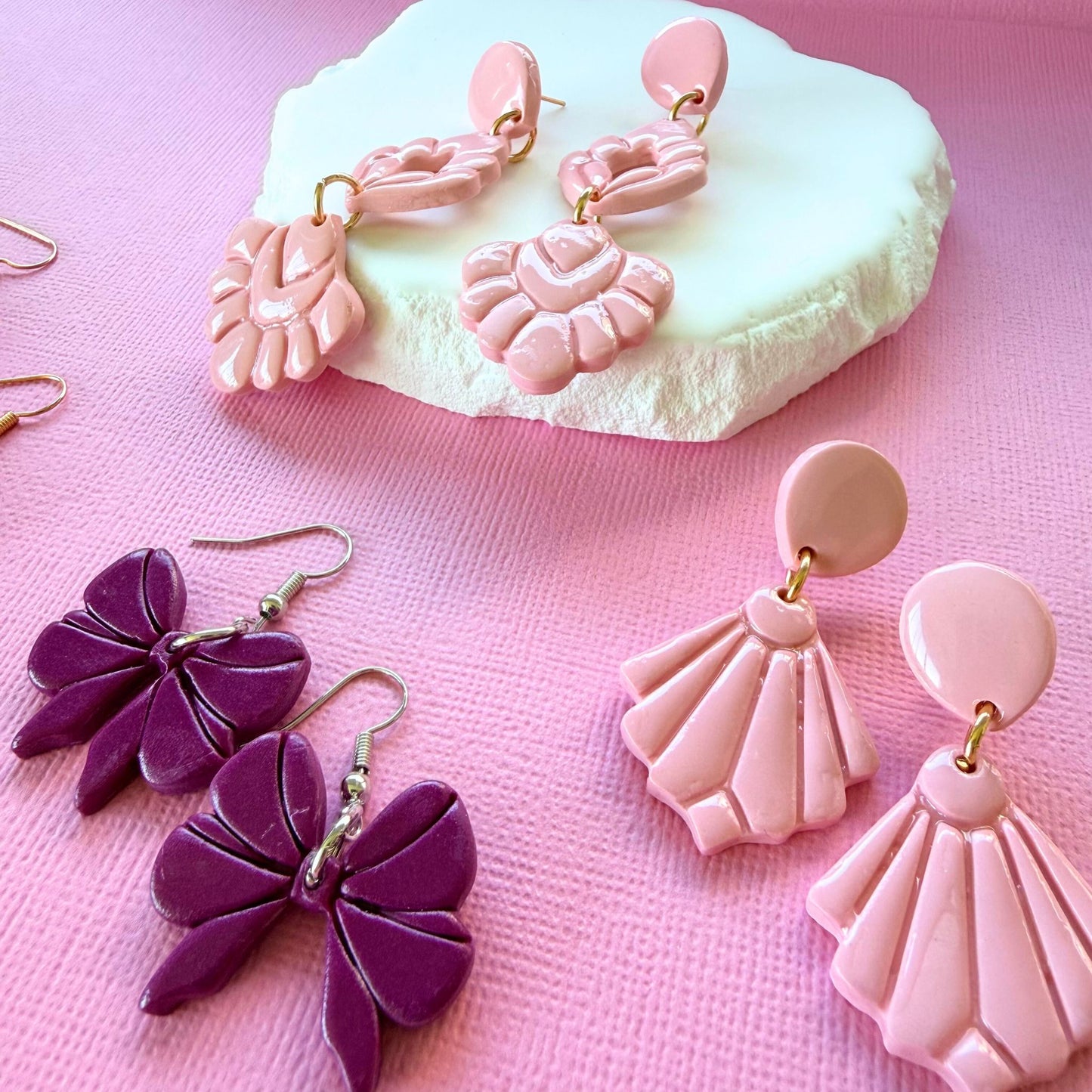 Australian handmade drop earrings Pretty Fan styled with other Katie Tilson Studios earrings