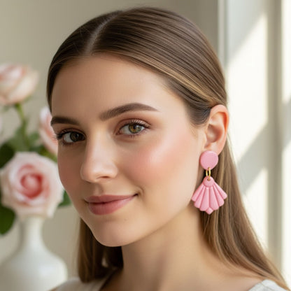 Australian handmade drop earrings Pretty Fan worn for joyful everyday style