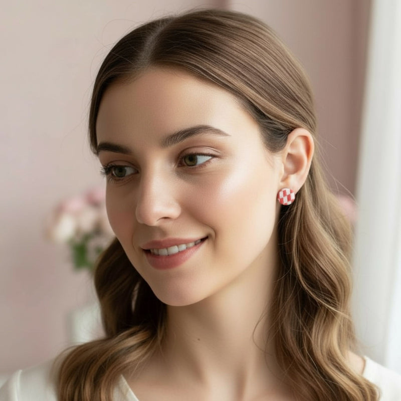 Australian handmade stud earrings Pretty in Pink Trio worn for whimsical everyday style