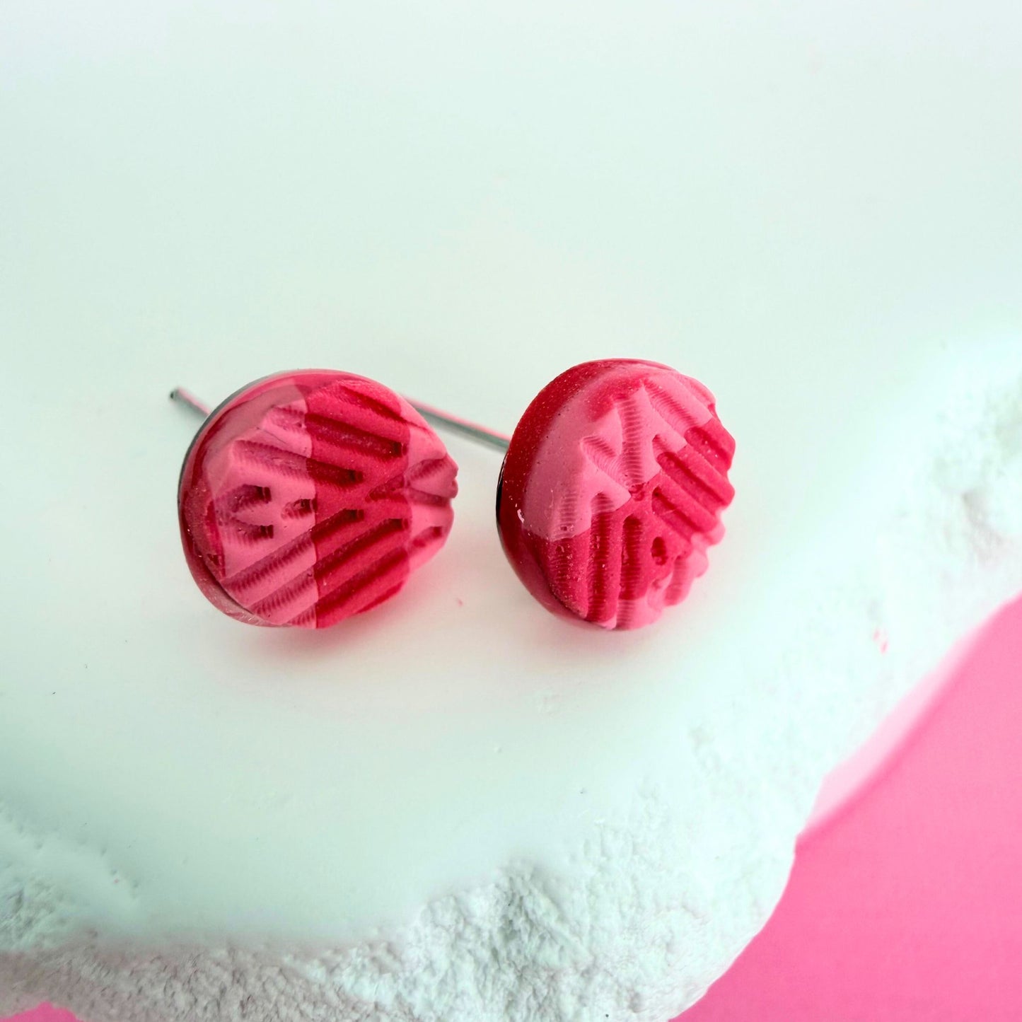 Individual stud from handmade polymer clay stud earring trio Pretty In Pink