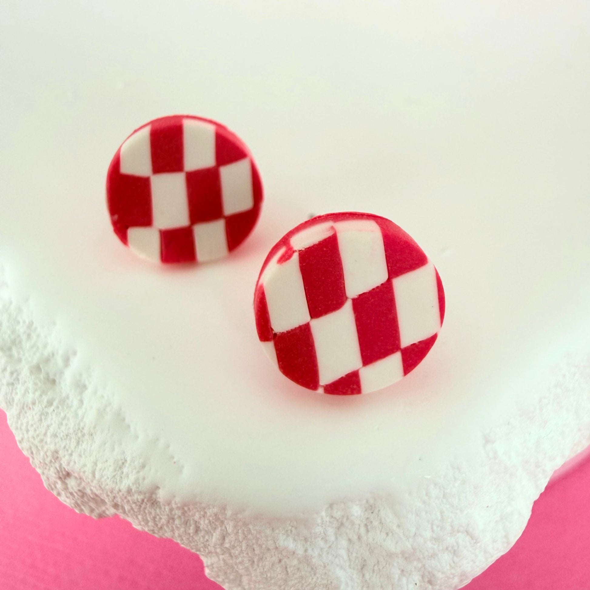 Individual stud from handmade polymer clay stud earring trio Pretty In Pink