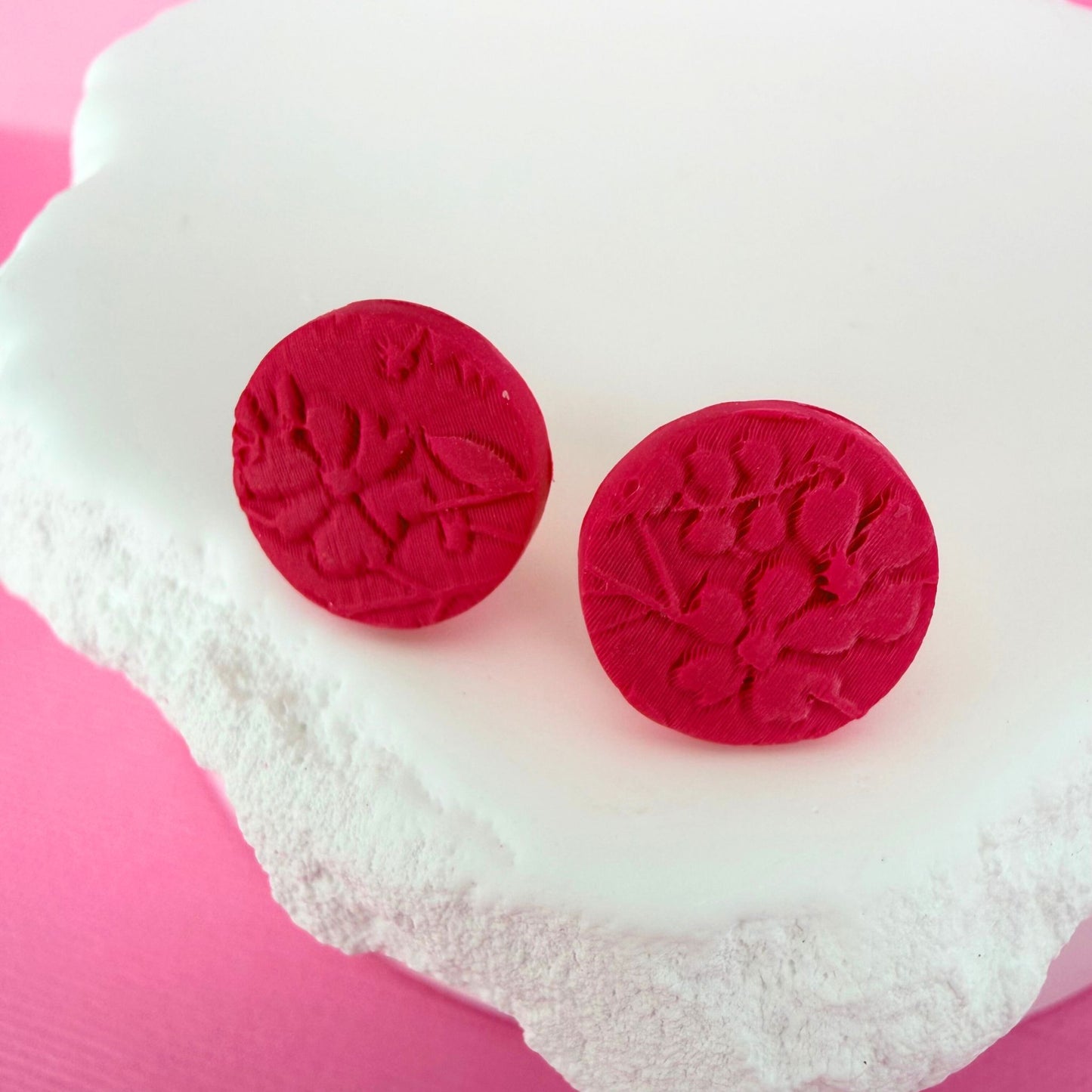 Individual studs from handmade polymer clay stud earring trio Pretty In Pink