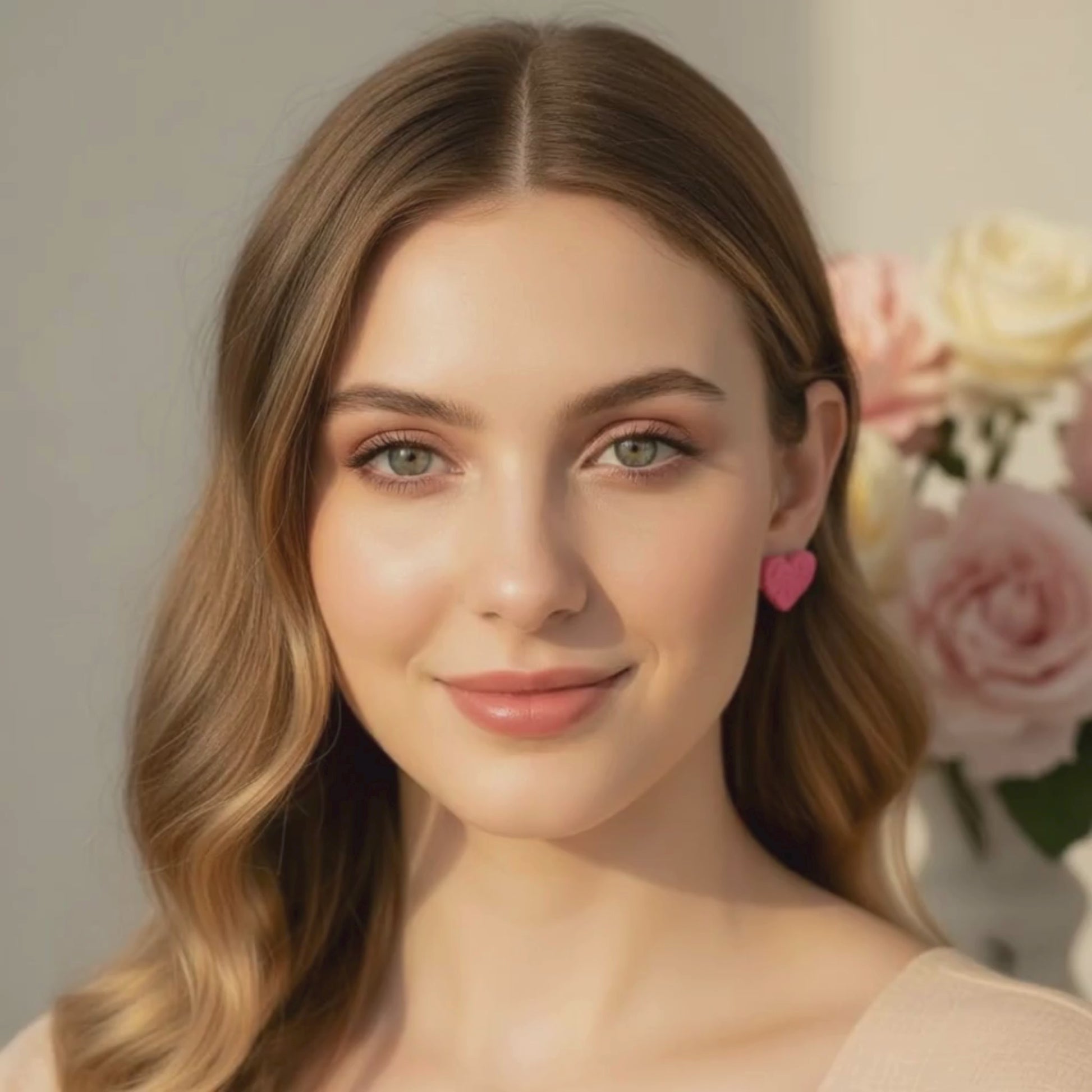 Video of Australian handmade stud earrings Floral Hearts showing movement