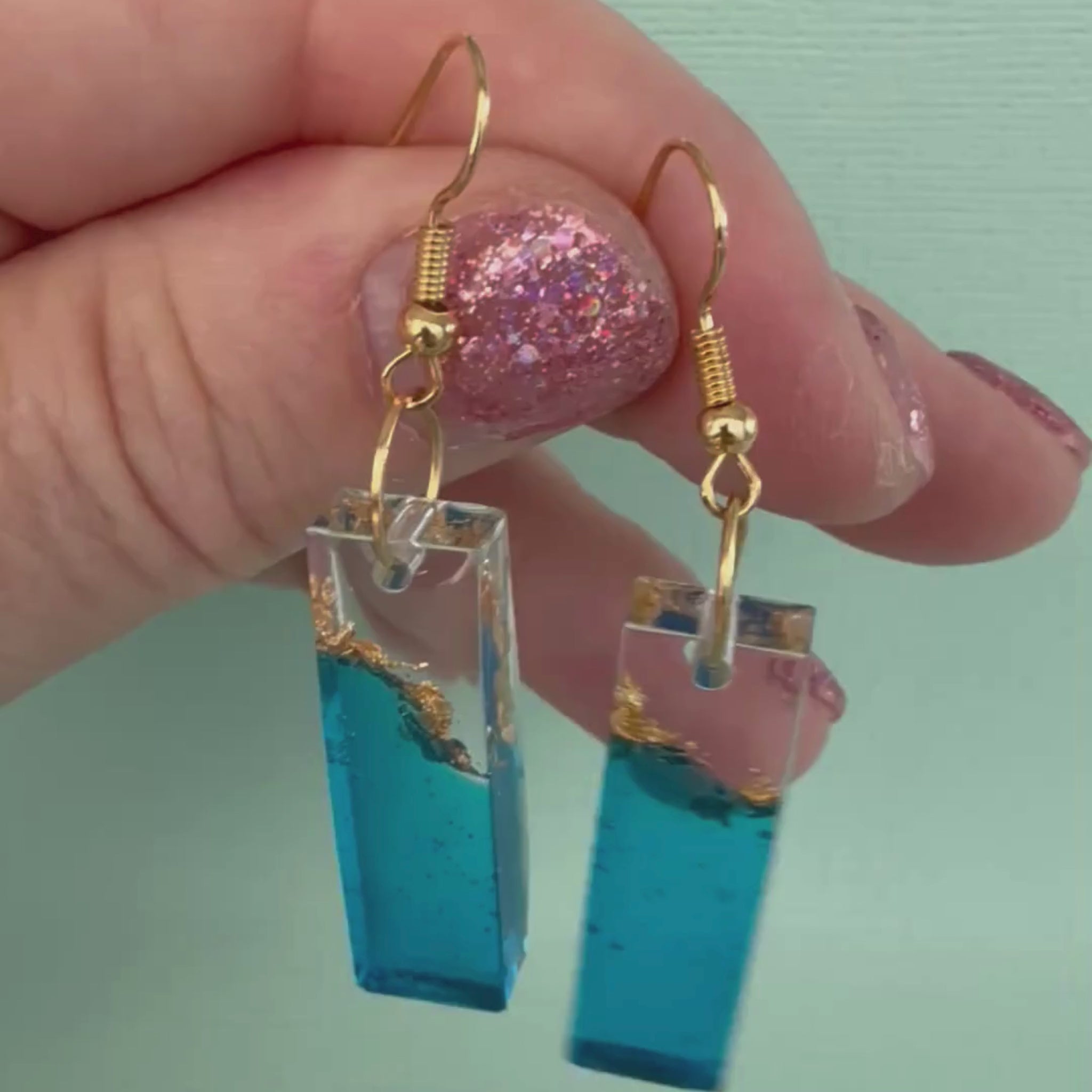 Video of Australian handmade dangle earrings Tidal Bar Sparkle showing movement and scale