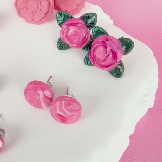 Video of Australian handmade stud earrings Sweet Little Things Trio styled with other Katie Tilson Studios earrings from the Made With Love Collection