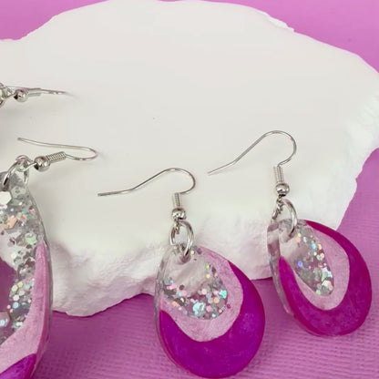 Video of Australian handmade statement earrings Pink Geode showing movement and sparkle