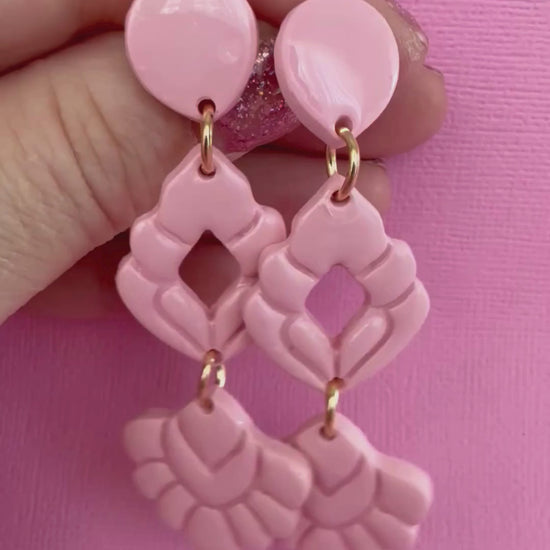 Video of Australian handmade drop earrings A Pink Affair showing gentle movement