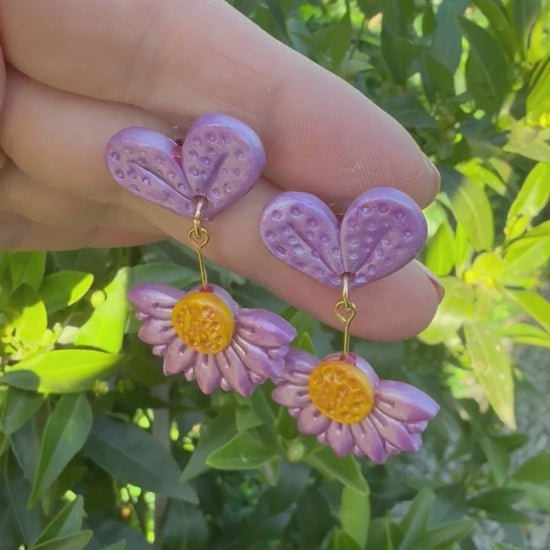 Video of Australian handmade drop earrings Violet Bloom showing gentle movement